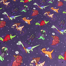 Load image into Gallery viewer, Harry Potter Dinos - &quot;Amato Animo Dinomagus&quot; - in purple by the half yard