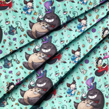 Totoro x Alice Fabric - "Falling Alice Totoro" - in teal by the half yard