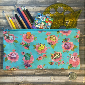 Poke Garden Flowers- Turquoise- 9"x 6" MakeUp Bag