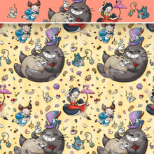 Load image into Gallery viewer, Totoro x Alice Fabric - &quot;Falling Alice Totoro&quot; - in happy yellow by the half yard